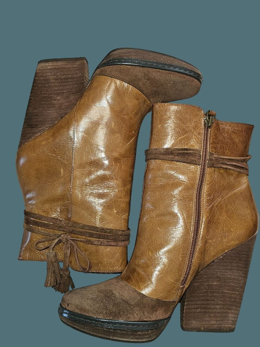 Hinge Suede Western Cowgirl Boho Chunky Stacked Heel Ankle Boots Women Size 8.5M